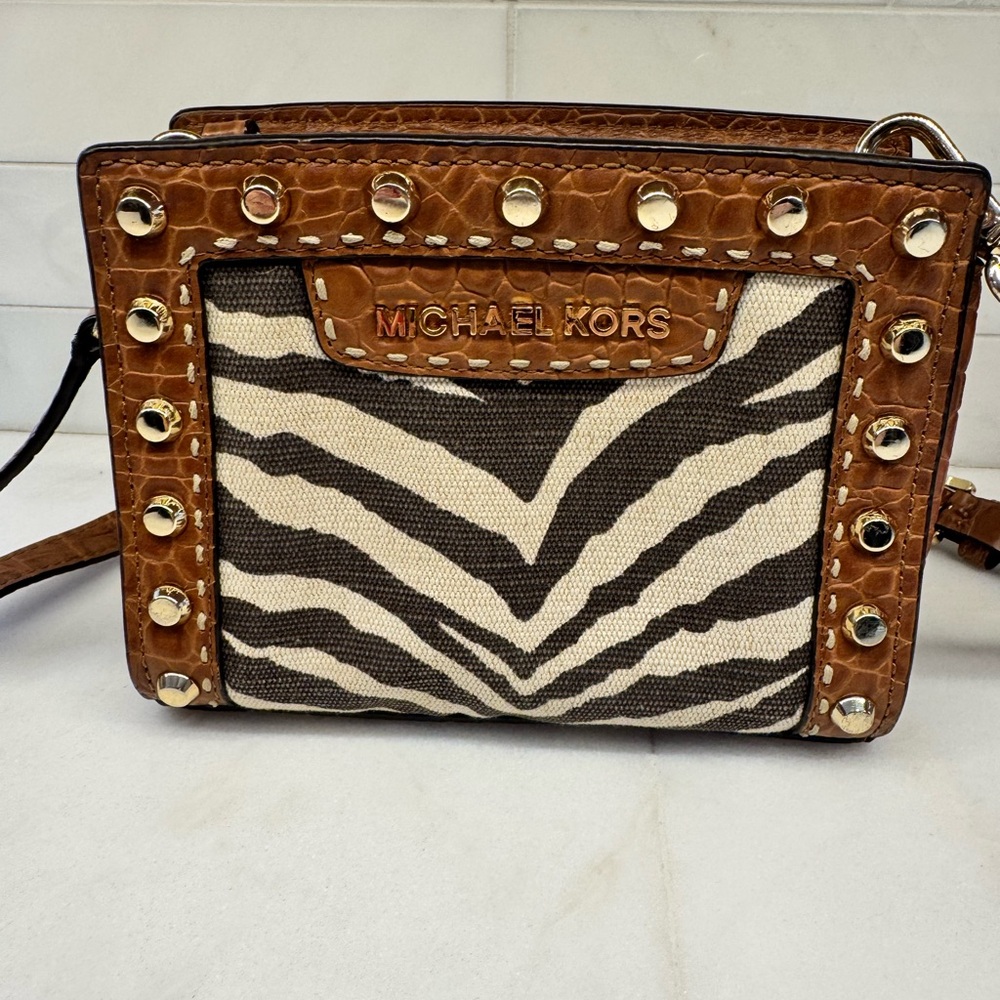 Michael Kors Zebra Print Crossbody Bag with Brown Accents